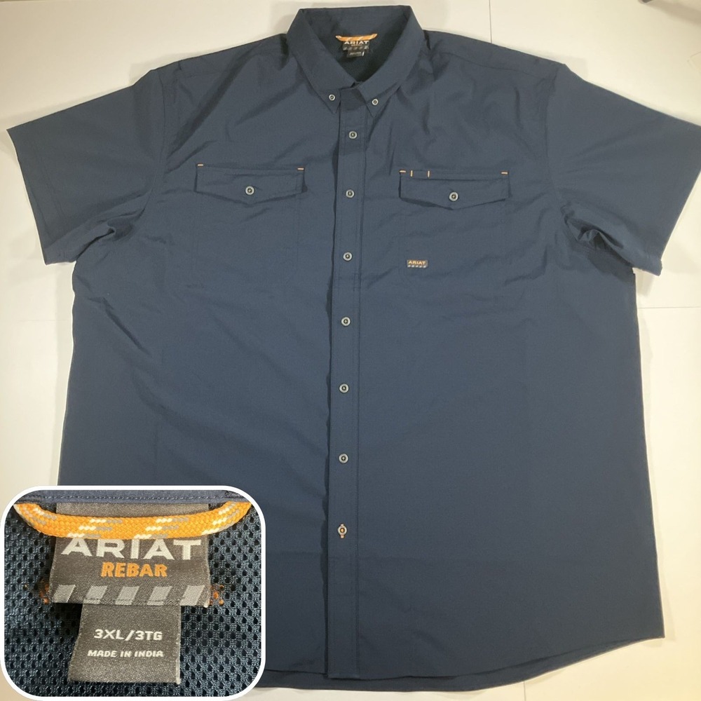 Ariat Rebar VentTEK DuraStretch Work Shirt Mens 3XL Blue Short Sleeve